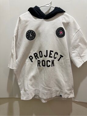 Under Armour Project Rock White Short-Sleeve Hoodie with Black Hood